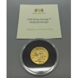 A George V 1918 full sovereign, Perth mint, with certificate