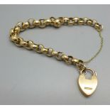 A 9ct gold bracelet with padlock fastener, 13.5g