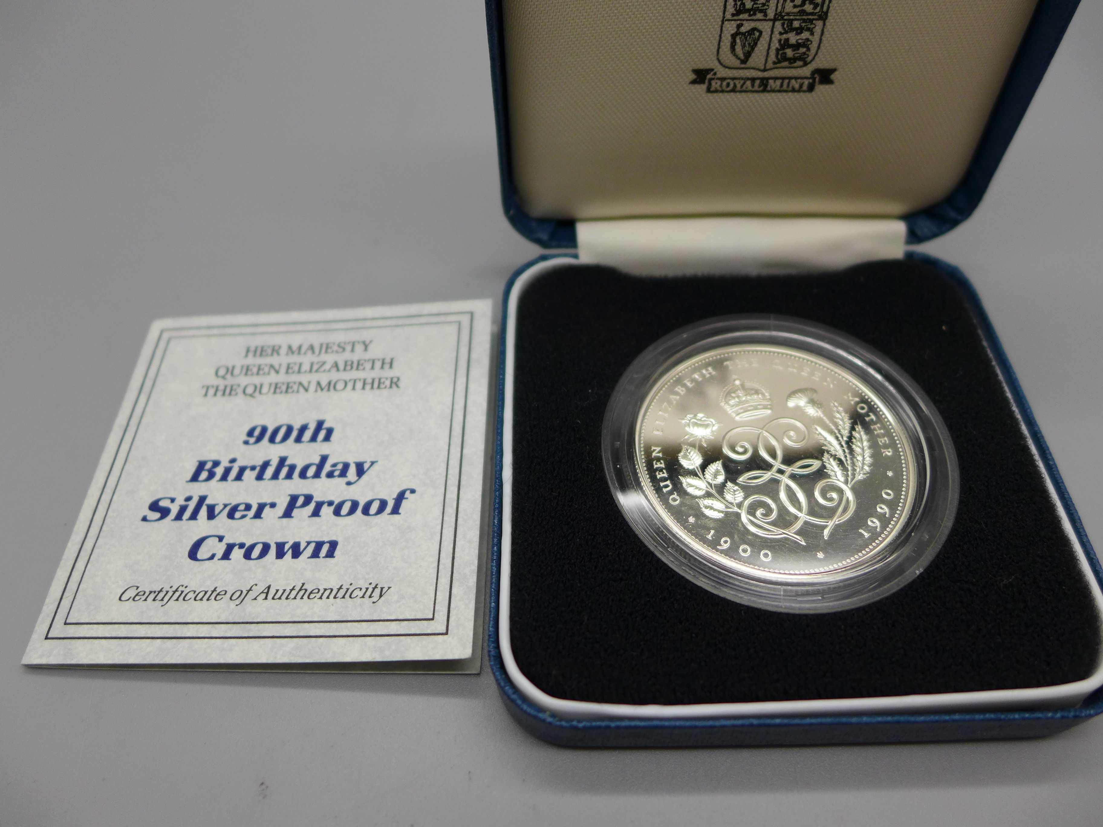 The Royal Mint, HM Queen Elizabeth The Queen Mother 90th Birthday Silver Proof Crown, 925 silver