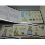 A Beatrix Potter UK Stamp and Coin Cover, Edition Limit 1000 and three other Beatrix Potter Stamp