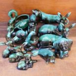 A collection of Blue Mountain pottery animals, (11), two a/f