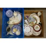 Two boxes of china; blue and white teawares, decorative plates, etc. **PLEASE NOTE THIS LOT IS NOT