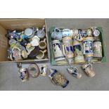 Two boxes of German steins and other mixed pottery **PLEASE NOTE THIS LOT IS NOT ELIGIBLE FOR