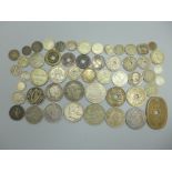 A collection of British and worldwide coins including an 1896 US half-dollar