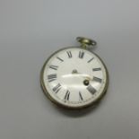 A silver verge fusee pocket watch, William Hudson, London 1807, lacking outer case