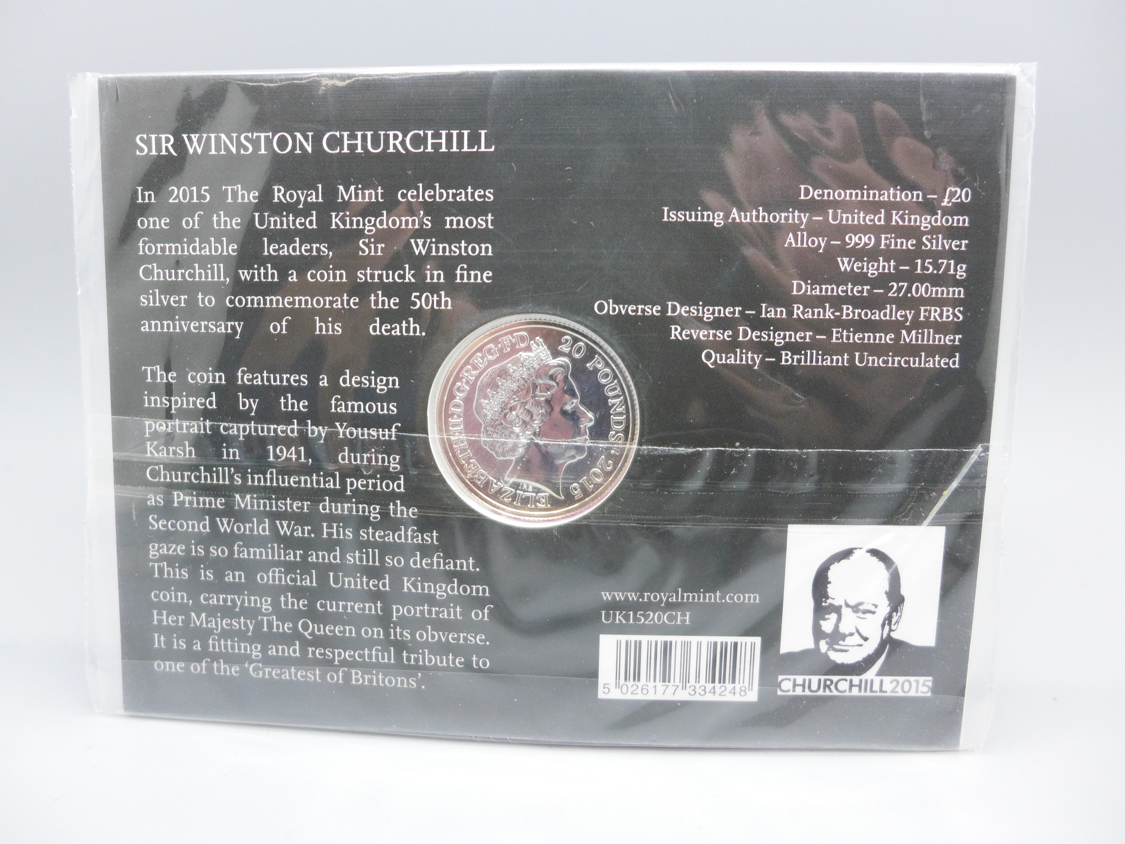 The Royal Mint Sir Winston Churchill 2015 UK £20 Fine Silver Coin - Bild 2 aus 2