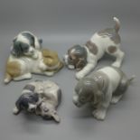 Four models of dogs, Nao, two Lladro and Royal Copenhagen