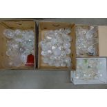 Four boxes of assorted glass, two decanters, crystal glasses, tumblers, sherry and wine glasses,