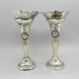 A pair of silver vases, Birmingham 1926, with added plaques, 'The Polytechnic Lodge 1927', height