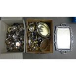 Two boxes of mixed silver plated items, including tea services, trays, etc. **PLEASE NOTE THIS LOT