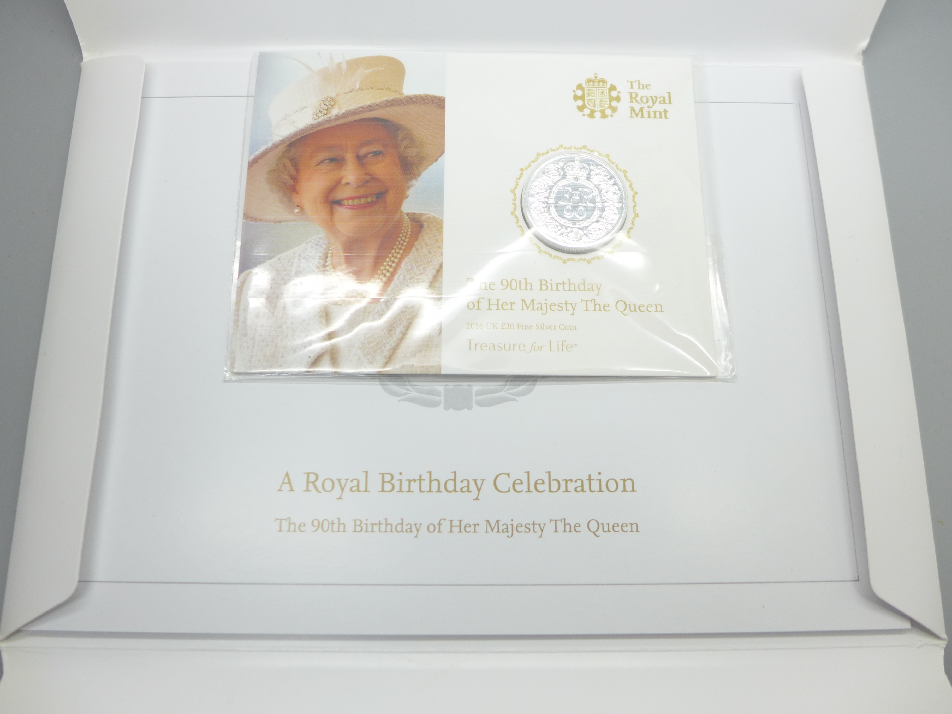 The Royal Mint, The 90th Birthday of Her Majesty The Queen 2016 UK £20 Fine Silver Coin, Treasure