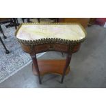 A French Louis XV style inlaid mahogany, gilt metal and marble topped side table
