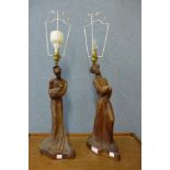 A pair of oriental figural table lamps