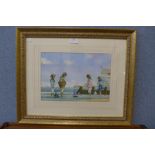 English School, children playing on a beach, pastel, indistinctly signed, framed