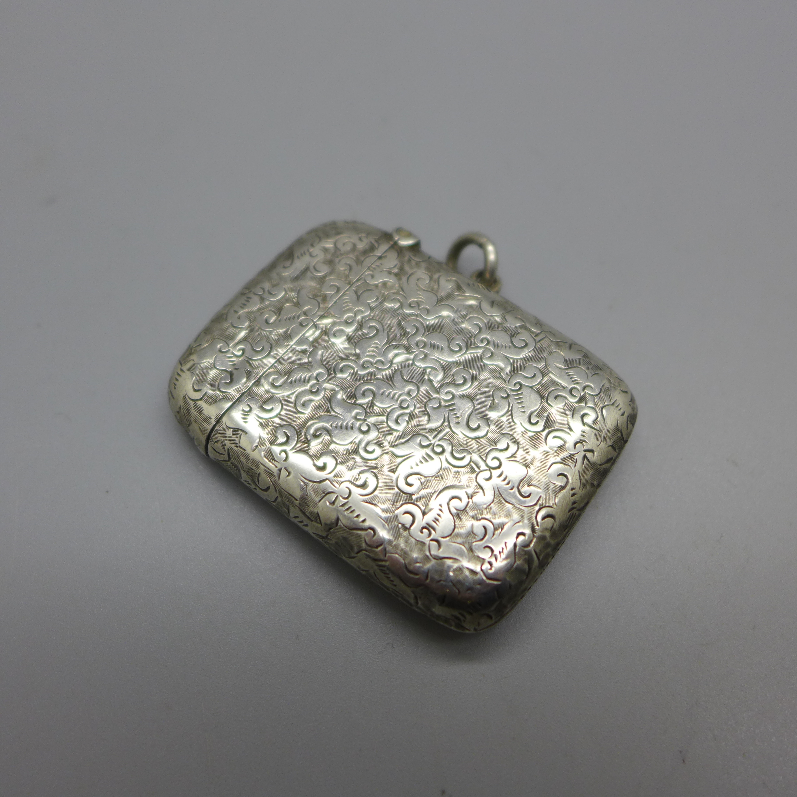 A Victorian silver vesta case, with inscription dated 1893 - Image 2 of 3