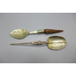 A George V Levi & Salaman silver gilt anointing spoon, Birmingham 1910 and an Art Nouveau silver