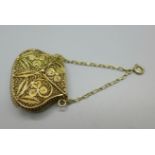 A silver gilt miniature filigree purse, width 43mm