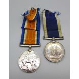 A Queen Victoria Royal Naval Long Service and Good Conduct Medal and a WWI British War Medal, both
