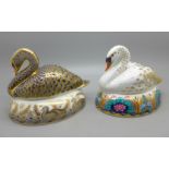 Two Royal Crown Derby Paperweights - Black Swan, specially commissioned by Royal Doulton to