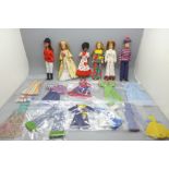 Six Pippa dolls including Princess Pippa, Mandy, Tammie and Marie and a selection of Pippa clothes