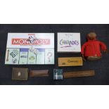 A collection of vintage games etc., including Waddingtons Monopoly, dominoes, charades, playing