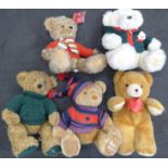 Five Harrods Christmas Teddy bears including 1991 and 1998