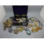 A case of vintage costume jewellery