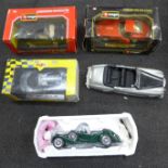 Model vehicles comprising Franklin Mint Bentley, two Burago Lamborghini and a Ferrari Maisto McLaren