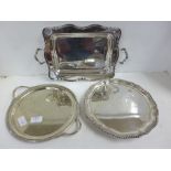 Two silver plated two handled trays and a silver plated salver