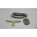 Two German WWII period badges, eagle and one marked Gelsenkirchen 25-28 Juni 1937, and a military