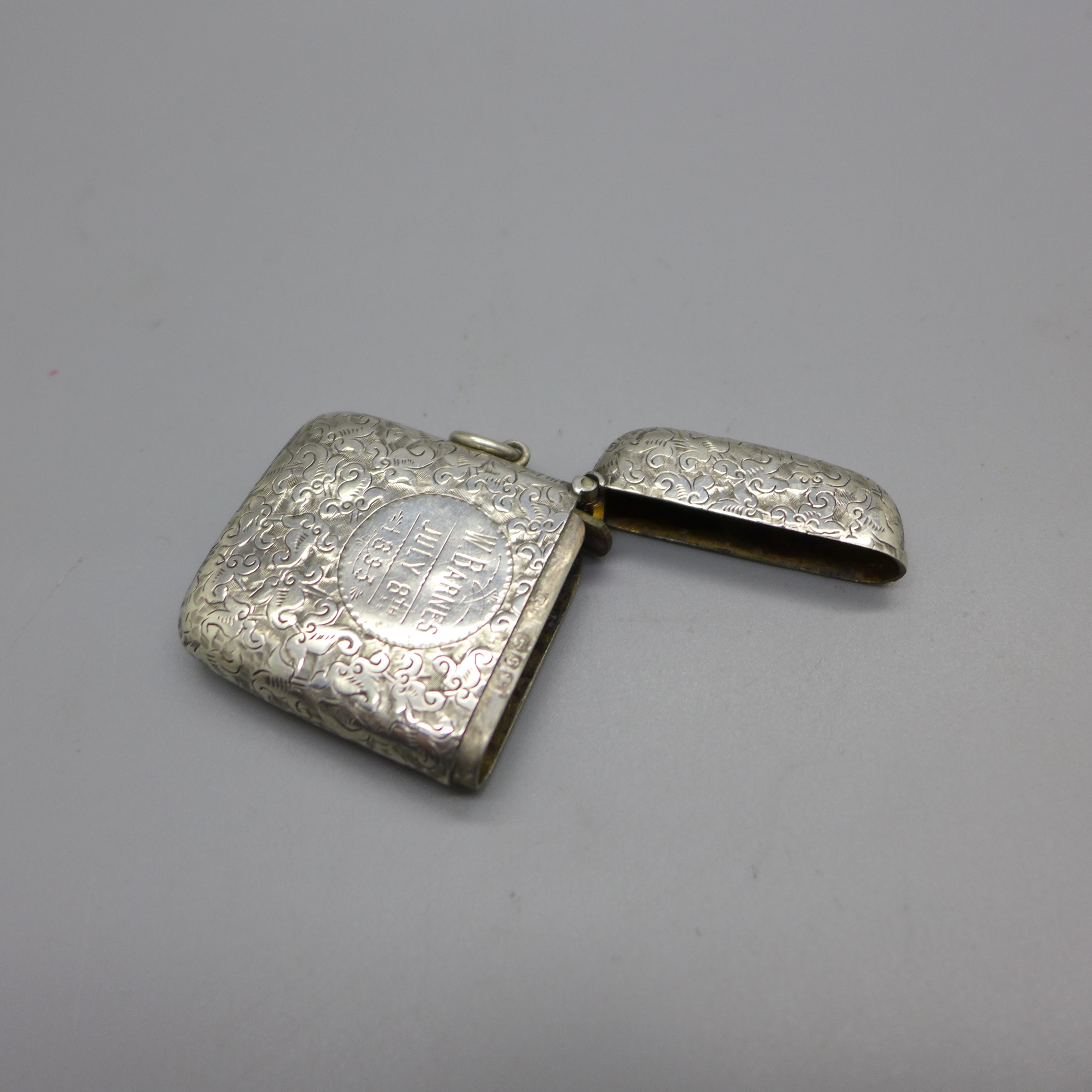 A Victorian silver vesta case, with inscription dated 1893 - Image 3 of 3