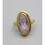A 9ct gold and amethyst ring, 4.5g, Q, stone approximately 8mm x 16mm
