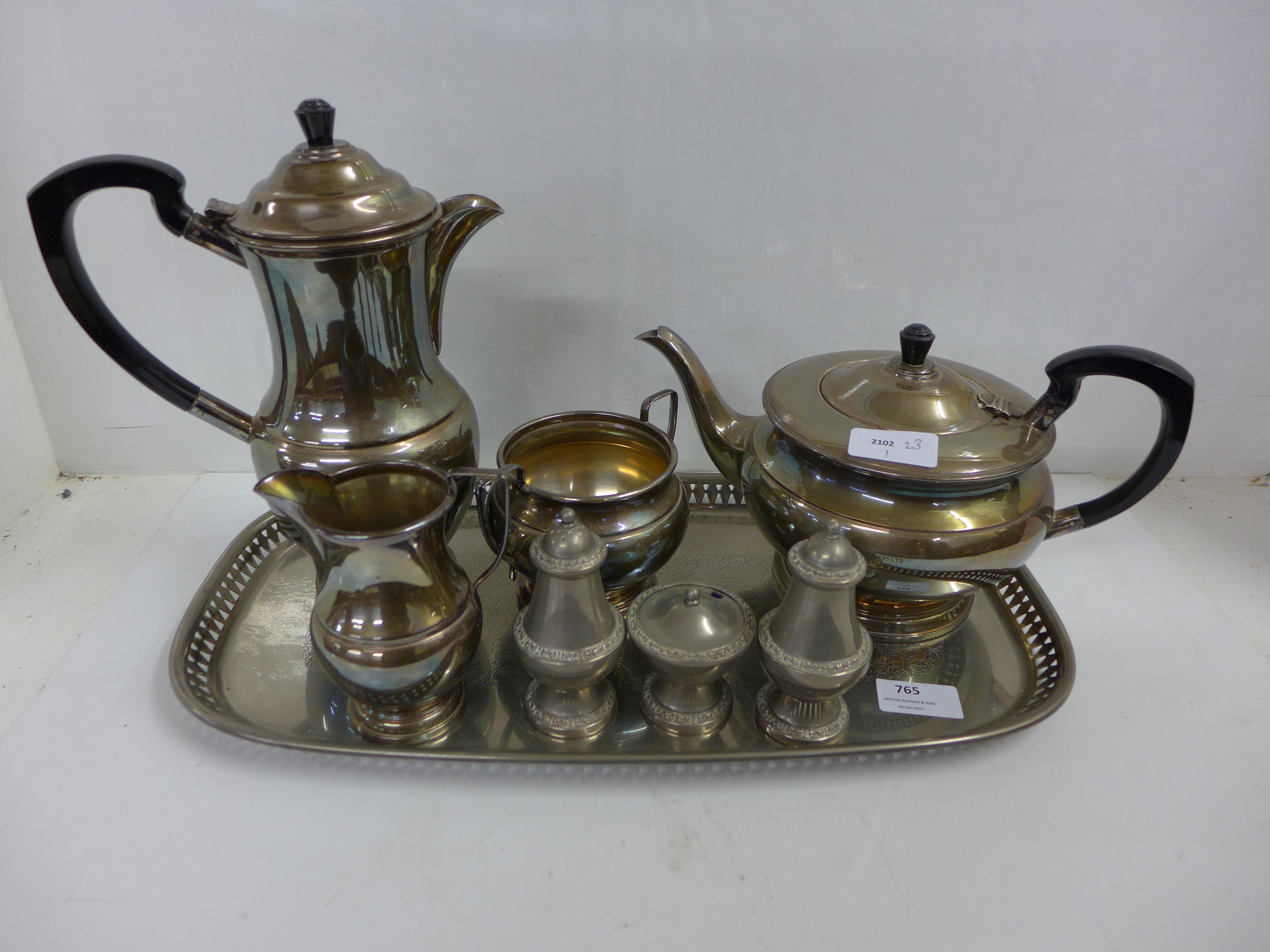 A four piece silver plated tea service, Garrard & Co., Regent plate, with long service inscription