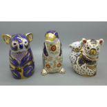 Three Royal Crown Derby paperweights - Koala modelled by Robert Jefferson and decoration design by