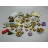 Military cap badges, buttons, bullets, enamel and other pin badges, etc.