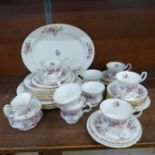 Royal Albert Lavender Rose tea and dinnerware including eight cups and saucers