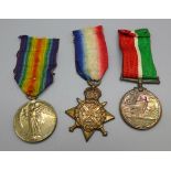 Three WWI medals; 1914 Mons Star to 2639 Dmr: R.T. Campbell 10/L'Pool R.; Victory Medal to 33864