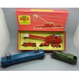 A collection of 00 gauge model rail, a Hornby Dublo 4620 Breakdown Crane, a LNER 9596 locomotive and