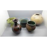Five items of studio pottery