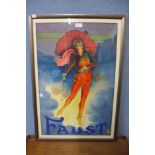 A Faust theatre poster by Stafford & Co. of Nottingham, framed