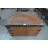 A Victorian pine and iron bound silver chest