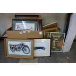 Assorted automotive prints, photographic prints, etc.