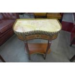 A French Louis XV style inlaid mahogany, gilt metal and marble topped side table