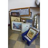 Assorted framed automotive cigarette cards, prints, etc.