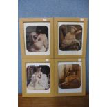 A set of four risque female nude prints, framed