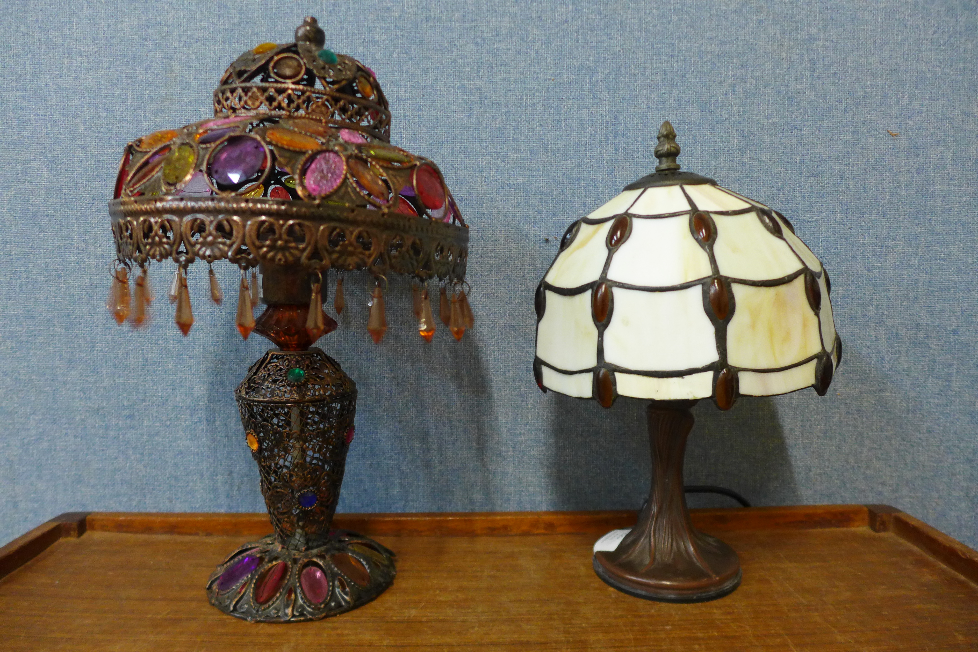 A Tiffany style table lamp and another