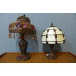 A Tiffany style table lamp and another