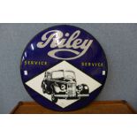 An enamelled Riley Service car sign