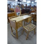 A bamboo and rattan dressing table and stool