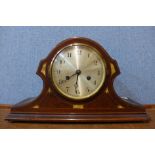 An Art Nouveau inlaid mahogany mantel clock